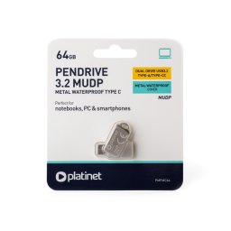 Pendrive duo USB-A 3.2/ USB-C 64 Gb fém, UDP, vízálló Platinet