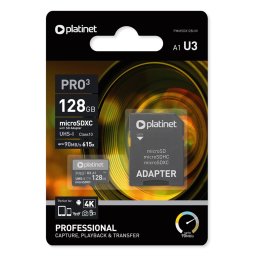 Memóriakártya 128 Gb micro SDHC + SD adapter UHS, U3 Platinet