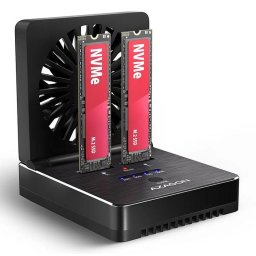 AXAGON ADSA-M2C22, USB-C 20 Gbps dokkolóállomás 2× M.2 NVMe/SATA SSD-hez, klónozási funkcióval