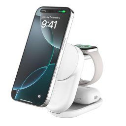 Belkin UltraCharge Qi2 25 W-os 3 az 1-ben mágneses töltő iPhone/Apple Watch/AirPods készülékekhez, fehér