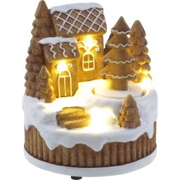 Dekoráció MagicHome Karácsony, Mézeskalácsház, forgó fa, LED, 3xAA, 13x12,6x14,5 cm