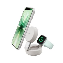 Belkin UltraCharge PRO Qi2 25 W 2-az-1-ben mágneses töltő iPhone/Apple Watch/AirPods készülékekhez, homokszínű