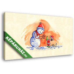 A kis Mikulás ajándéka a Hóembernek (45x25 cm, Vászonkép )