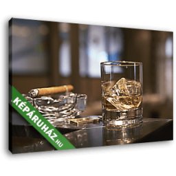Pohár whisky és cigaretta (40x25 cm, Vászonkép )
