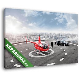 Helikopter leszálló a város felett (40x25 cm, Vászonkép )
