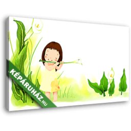Virággal fuvolázó kislány (40x25 cm, Vászonkép )