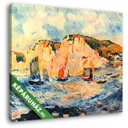 Pierre Auguste Renoir: Sziklás tengerpart, hajókkal (30x25 cm, Vászonkép )