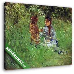 Berthe Morisot: Nő gyerekkel a kertben, Bougival-ban (30x25 cm, Vászonkép )