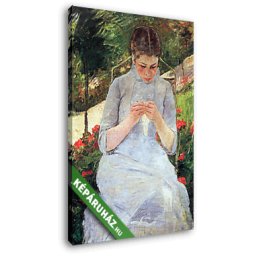 Mary Cassatt: A kertben varró fiatal lány (20x30 cm, Vászonkép )