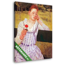Mary Cassatt: Nő piros virággal (20x25 cm, Vászonkép )