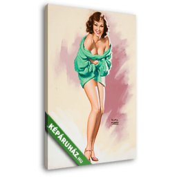Pin-Up alkotók: Címlaplány zöld pulóverben (20x25 cm, Vászonkép )