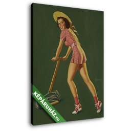Pin-Up alkotók: Fűnyíró barna lány (20x25 cm, Vászonkép )