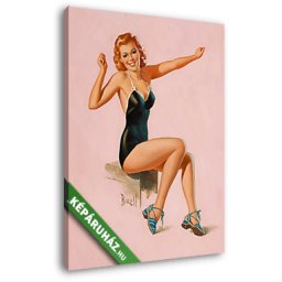 Pin-Up alkotók: Vörös lány fürdőruhában (20x25 cm, Vászonkép )