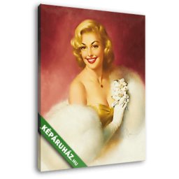 Pin-Up alkotók: Pin-Up lány virággal (20x25 cm, Vászonkép )
