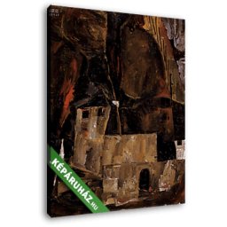 Egon Schiele: Ház kerítéssel (20x25 cm, Vászonkép )