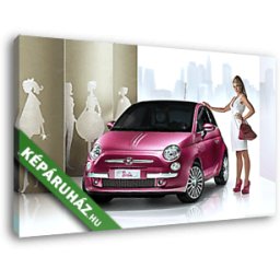 Barbie Fiat 500-as (40x25 cm, Vászonkép )