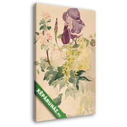 Edouard Manet: Virág kompozició, írisszel, aranyesővel és gólyaorral (geranium) (20x30 cm, Vászonkép )