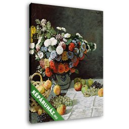 Claude Monet: Csendélet virágokkal és gyümölcsökkel (1869) (20x25 cm, Vászonkép )