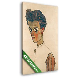 Egon Schiele: Önarckép csíkos ingben (20x30 cm, Vászonkép )