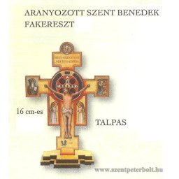 Aranyozott szent Benedek fakereszt talpas