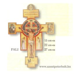 Aranyozott szent Benedek fakereszt fali