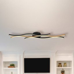 Globo Geronimo LED ceiling lamp, length 108 cm, black/wood look