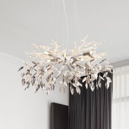 Globo Danna chandelier, chrome-coloured/smoke grey/clear, Ø 61 cm