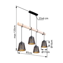 Globo Ablona pendant light, length 85 cm, black/gold, metal