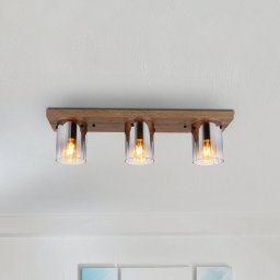 Globo Underwood ceiling light, length 71 cm, brown/smoke grey, MDF