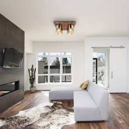 Globo Underwood ceiling light, length 41 cm, brown/smoke grey, MDF