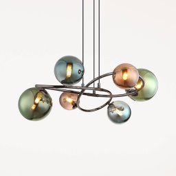 Globo Riha hanging light, Ø 65 cm, colourful, glass/metal, 6-bulb.