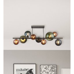Globo Riha ceiling lamp, length 87 cm, smoke grey/black, 9-bulb.