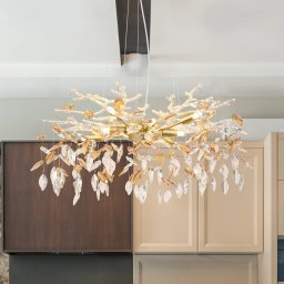 Globo Danna chandelier, gold/amber/clear, Ø 61 cm