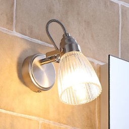 Lindby bathroom wall light Kara, 21 cm high, glass, IP44, G9