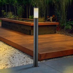 Lindby Statius path light, anthracite/opal, iron, 100 cm