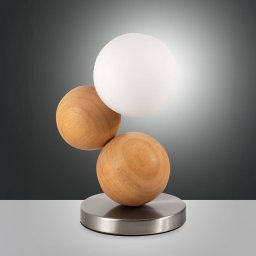 Fabas Luce Micky table lamp, light wood/nickel, wood, dimmable, G9