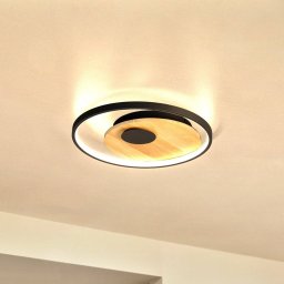 FISCHER & HONSEL LED ceiling lamp Marit, Ø 40 cm, sand black, metal/wood