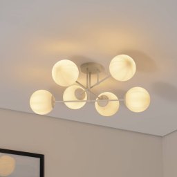HELAM Moon ceiling light, 87 cm, 6-bulb, sand-coloured, glass, E27