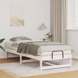 vidaXL Bed Frame with Carry Handles White Solid pine wood