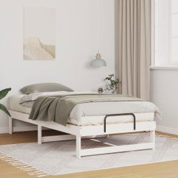 vidaXL Bed Frame with Carry Handles White Solid pine wood