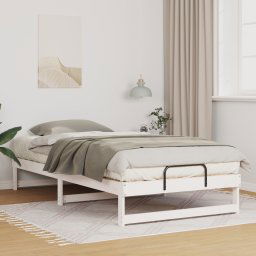 vidaXL Bed Frame with Carry Handles White Solid pine wood