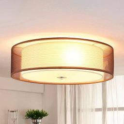 Lindby ceiling lamp Tobia, brown, textile, Ø 50 cm, E27