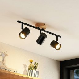 Lindby ceiling light Xiomara, 3-bulb, 68 cm long, wood