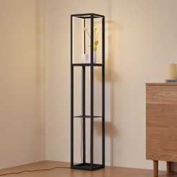 Lindby LED floor lamp Birta, standing, shelf, height 155 cm