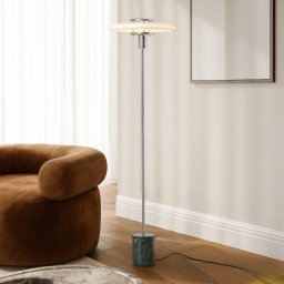 Lindby Branford floor lamp, retro, white/green, opal glass/marble