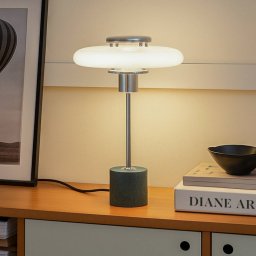 Lindby Branford table lamp, retro, white/green opal glass/marble