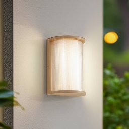 Lindby Calvik LED outdoor wall light, beige, ribbed, IP44