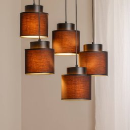 Luminex Soho cylindrical round hanging light, 5-bulb, black/gold