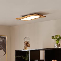 Lucande LED ceiling light Joren, 46 cm long, wood, 3,000 K