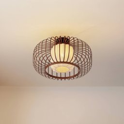 Lindby Davella ceiling light, Ø 50 cm, bamboo, textile